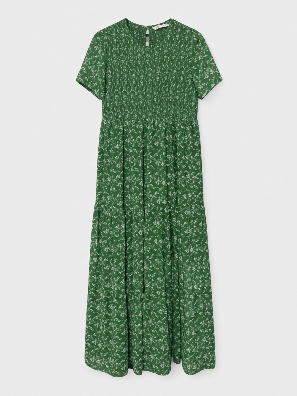 Zara Green White Ditsy Floral Smocked Midi Dress XL